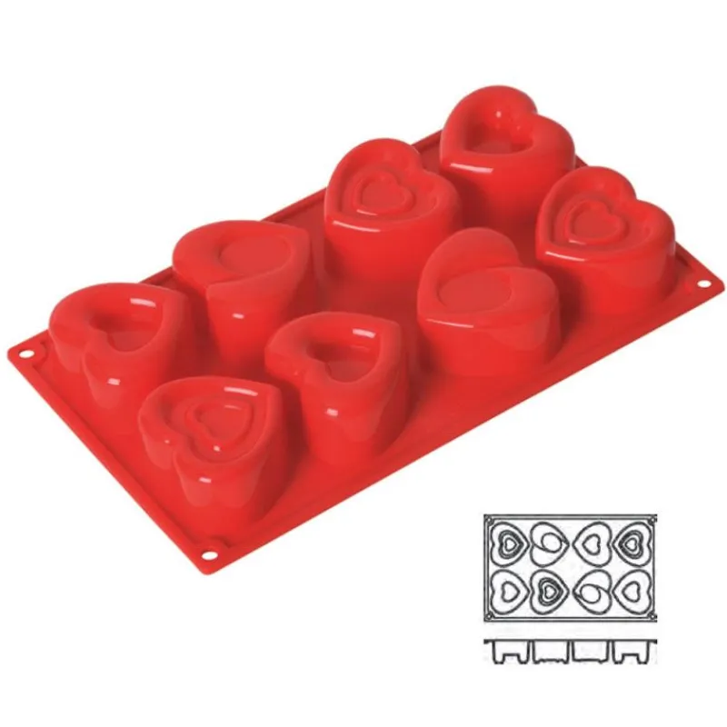 Outlet Cerf Dellier Moule silicone 8 coeurs stylisés