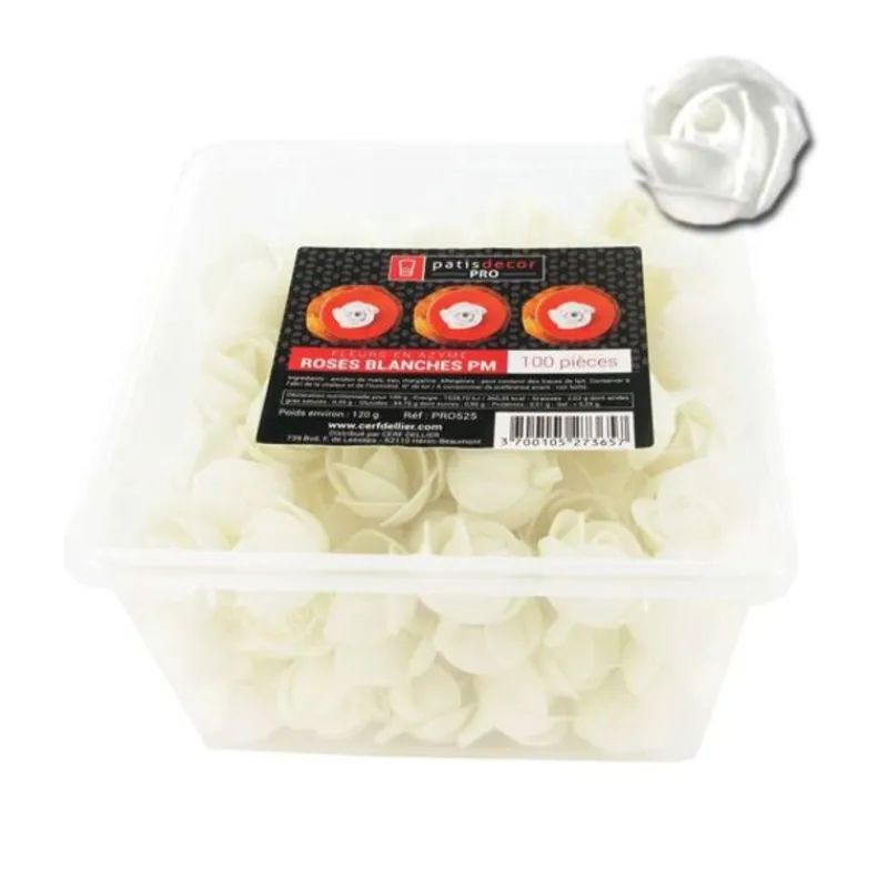 Sale Cerf Dellier Petites roses blanches en azyme (x100)