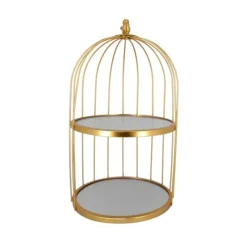 Hot Cerf Dellier Présentoir cage à oiseaux doré 2 étages Patisdécor 25 cm