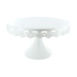 Hot Cerf Dellier Présentoir gâteau blanc broderie Ø 30 cm