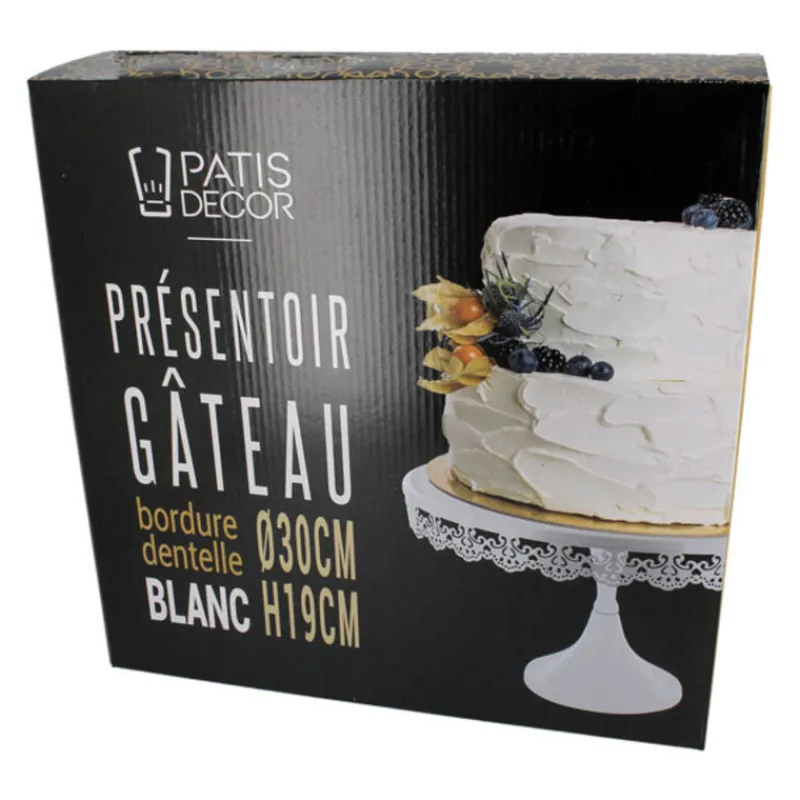 Hot Cerf Dellier Présentoir gâteau blanc broderie Ø 30 cm