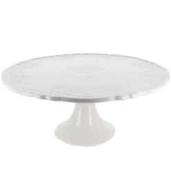 Hot Cerf Dellier Présentoir gâteau en céramique blanc fleurs Ø 30 cm