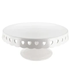 Sale Cerf Dellier Présentoir gâteau en céramique blanc cœurs Ø 30 cm