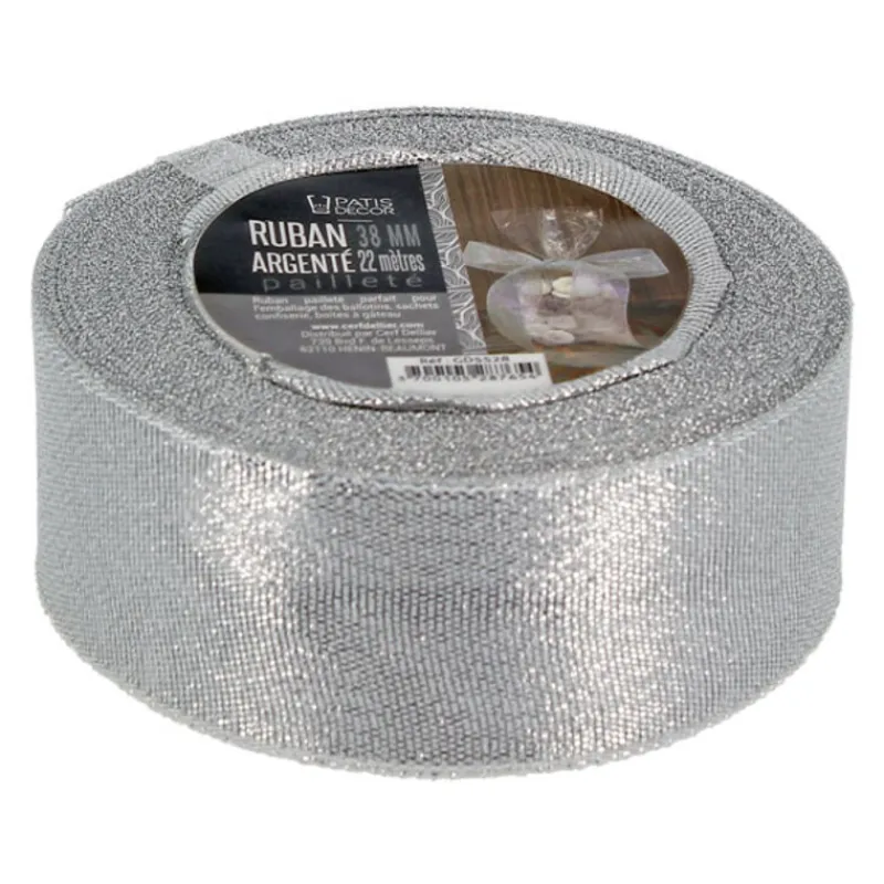 Discount Cerf Dellier Ruban argenté pailleté 38 mm (22 m)