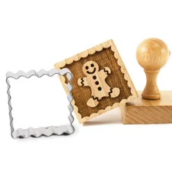 Clearance Cerf Dellier Tampon à biscuit bois Bonhomme en pain d'épices + découpoir carré