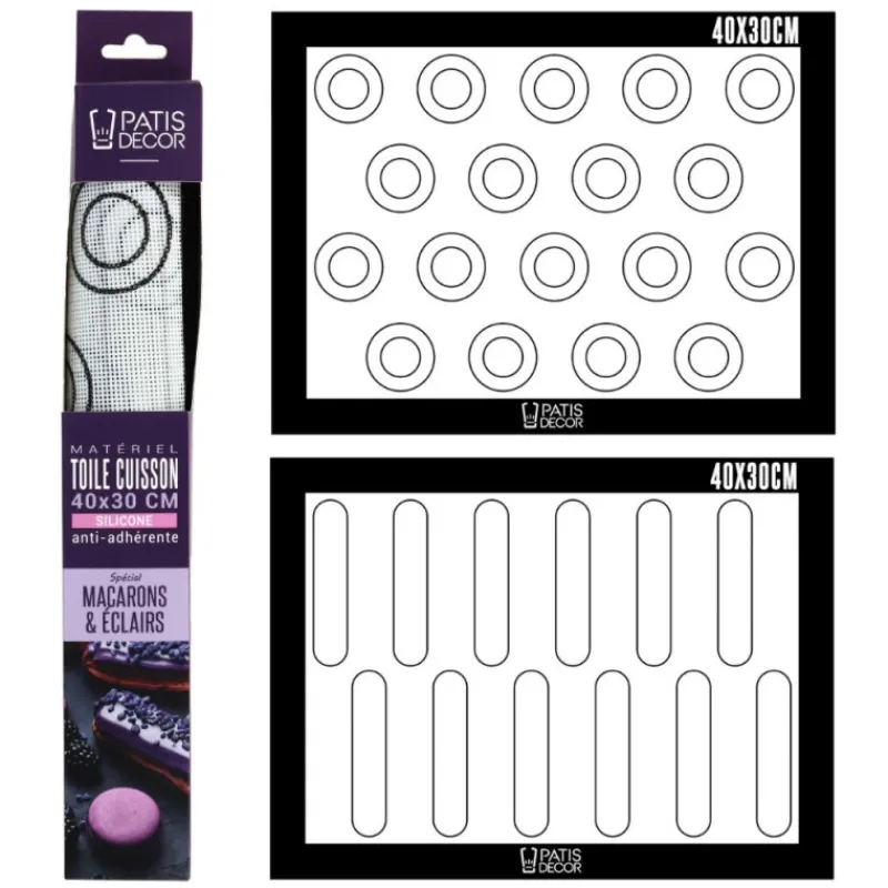 Cerf Dellier Tapis de cuisson silicone spécial macarons & éclairs 40 x 30 cm